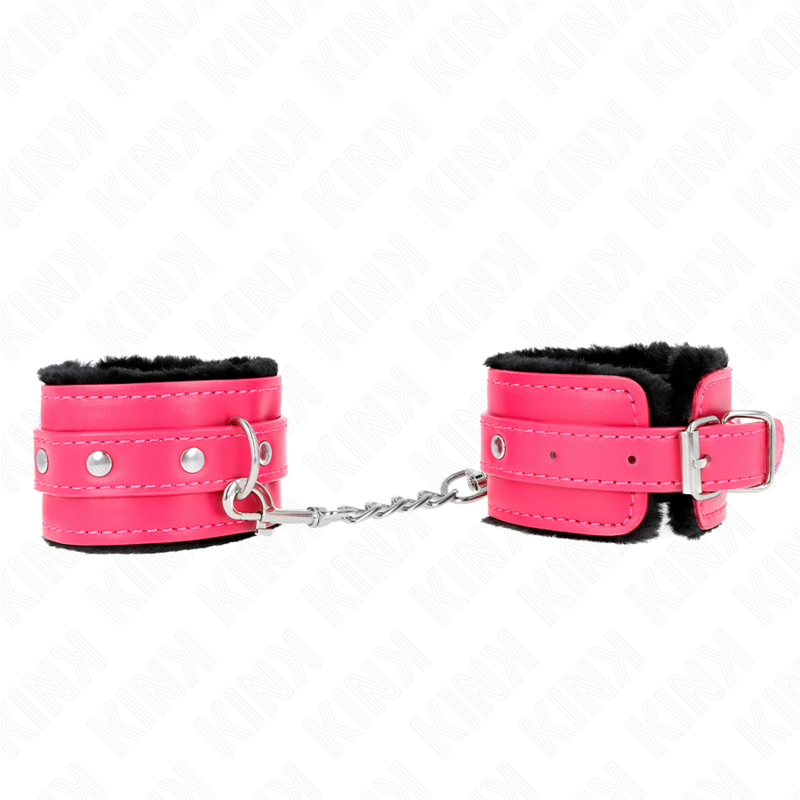 KINK - POGGIPOLSI PREMIUM FODERATI IN PELLICCIA NERI CON CINTURA ROSA LAMPONE REGOLABILE 17-29 CM X 6 CM - immagine 2