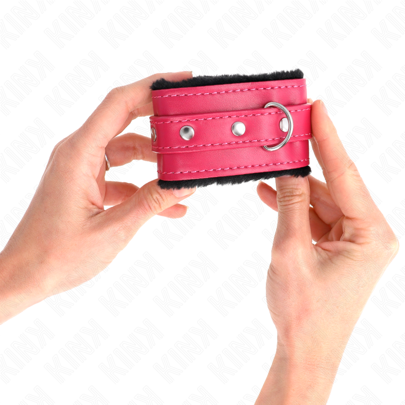 KINK - POGGIPOLSI PREMIUM FODERATI IN PELLICCIA NERI CON CINTURA ROSA LAMPONE REGOLABILE 17-29 CM X 6 CM - immagine 4