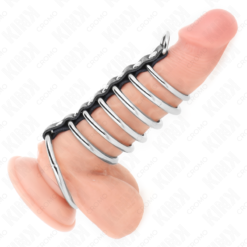 Alternative view of KINK - 7 ANELLI PER PENE IN METALLO DA 3,2 CM A 5 CM COLLEGATI DA PELLE