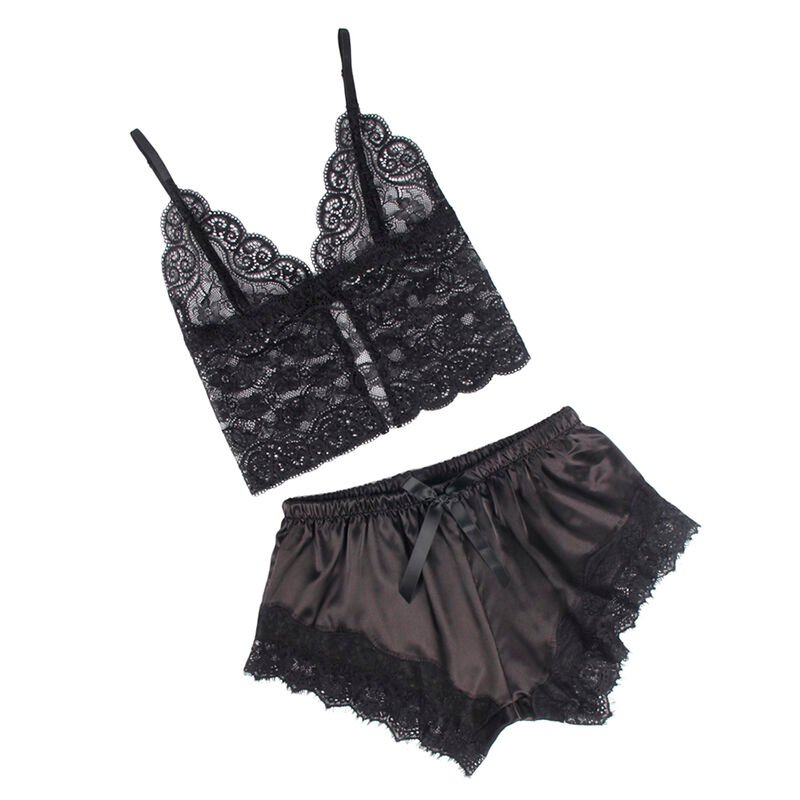 SUBBLIME - 953935 VESTAGLIA DA NOTTE CASUAL IN SETA + PANTALONI IN PIZZO NERO S/M - immagine 4