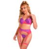 SUBBLIME - 955366 COMPLETO REGGISENO CON PIZZO E LINEE DI GIARRETTIERA ROSA E VIOLA L/XL