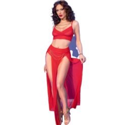 CHILIROSE - CR 4850 SET TOP E LEGGINGS ROSSI CON ACCESSORI DORATI L