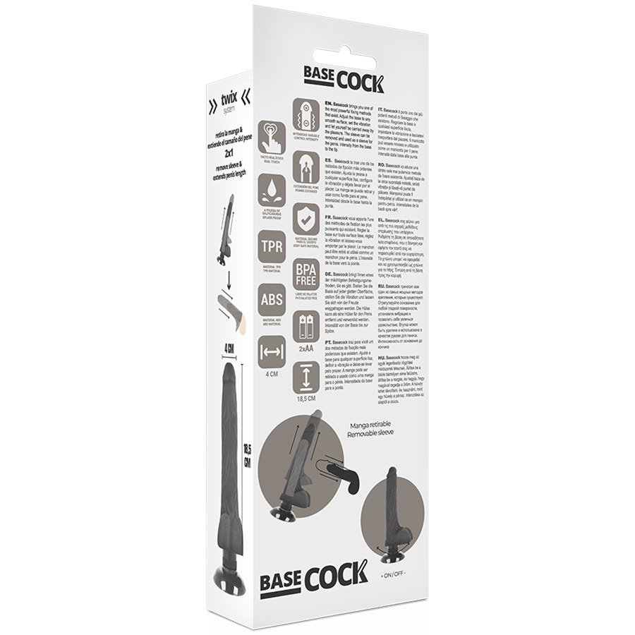 BASECOCK - VIBRATORE REALISTICO BASECOCK 2-1 NERO 18.5 CM -O- 4 CM - immagine 6