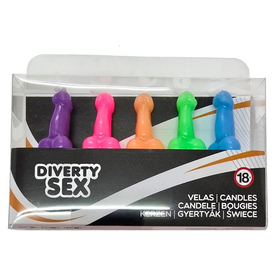 DIABLO PICANTE - SCATOLA DA 5 CANDELE A FORMA DI PENE IN DIVERSI COLORI