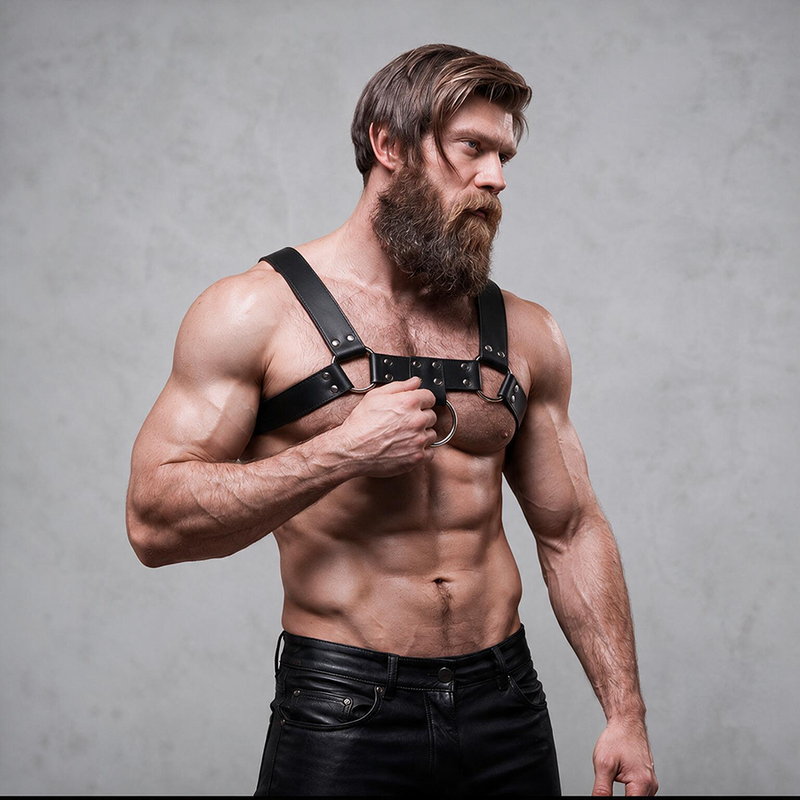 FETISH SUBMISSIVE ATTITUDE - IMBRACATURA PER IL PETTO IN ECOPELLE DA UOMO - immagine 3