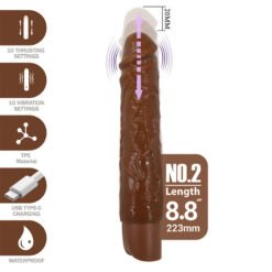 PRETTY LOVE - KESSLER DILDO VIBRANTE REALISTICO CON 10 MODALITÀ DI VIBRAZIONE E 10 ROTAZIONI, 22 CM, MARRONE